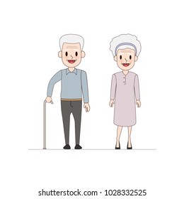 Older Man And Woman Character. Aged People Walking Isolated.