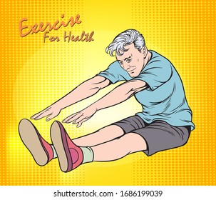 Older men exercise to want their bodies to be strong. Pop art retro illustration comic Style Vector.