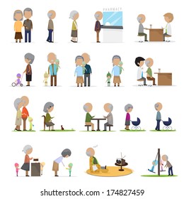 Older People In Different Situations - Isolated On White Background - Vector Illustration, Graphic Design Editable For Your Design