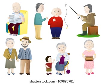 Older people on a white background
