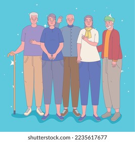 Older people set on blue background