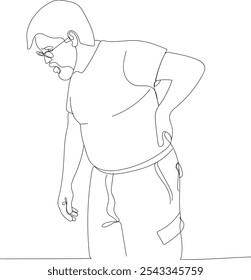 Older Person Back Pain, Hand drawn in thin line style