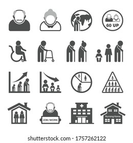 Older person icon set, Aging Society, aged society, elderly