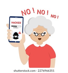 Older Warning smartphone with hacker alert. Cyber crime concept.