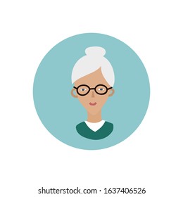 Older Woman icon circle portrait character feminist illustration. Female inspiration graphic design element. Hand drawn sticker. Simple vector symbol People life matters support care silver