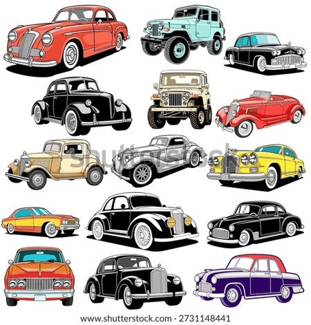 oldest model vintage car collection images hand drawn vector illustration vehicle 
