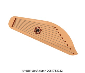 Oldest Russian Gusli. National russian and Ukrainian folk wooden stringed instrument gusli with nine strings isolated on white background. Vector icon illustration in flat or cartoon style.