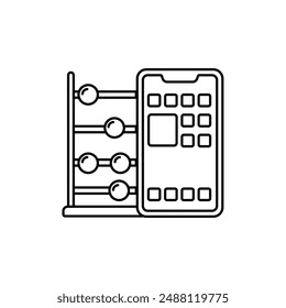 An old-fashioned abacus alongside modern devices like a tablet or smartphone icon