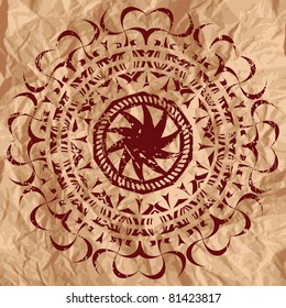 Old-fashioned abstract circular arabesque on papyrus, vector illustration, eps10