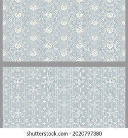 Old-fashioned background patterns with floral elements on a gray background, vector set, seamless patterns, wallpaper, textures