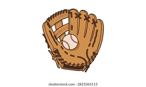 Old-fashioned baseball glove holding ball, nostalgic sports gear for baseball fans and players
