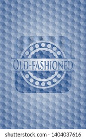Old-fashioned blue polygonal badge. Vector Illustration. Detailed.