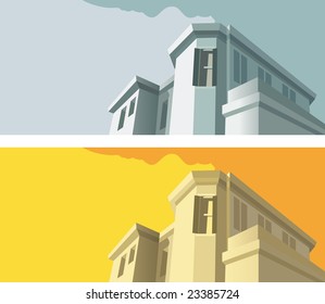 Old-fashioned building in two color variant, vector illustration
