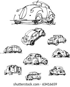 old-fashioned cars. handmade sketch