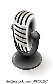 Old-fashioned chrome microphone. Vector illustration.