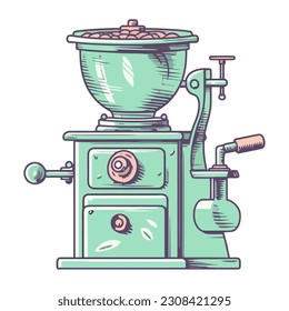 Oldfashioned coffee maker machinery, isolated metal appliance