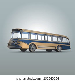Old-fashioned design vintage city bus isolated on blue background vector illustration