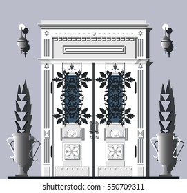 Old-fashioned door isolated on gray background