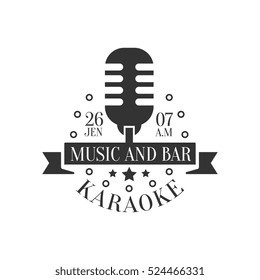 Old-Fashioned Microphone Karaoke Premium Quality Bar Club Monochrome Promotion Retro Sign Vector Design Template