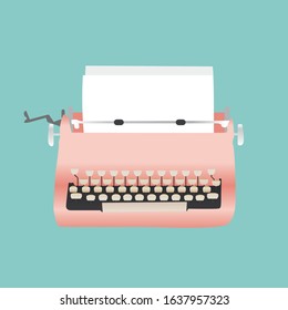 Old-fashioned pink typewriter with paper