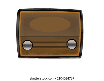 Vector de radio anticuado aislado en fondo blanco, diseño de radio de color café plano de los años 80.