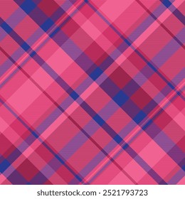 altmodisches Tartan-Stoffmuster, Motivgewebe, karierter Hintergrund. Größe nahtlos überprüfen Vektor Textur in rosa und blauen Farben Palette.