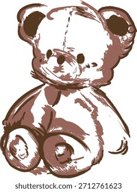 Old-Fashioned Teddy Bear Drawing – Warm Brush-Textured Plush Toy Illustration, Cozy Nursery Artwork for Wall Decoration, Kids Gifts and Digital Downloads