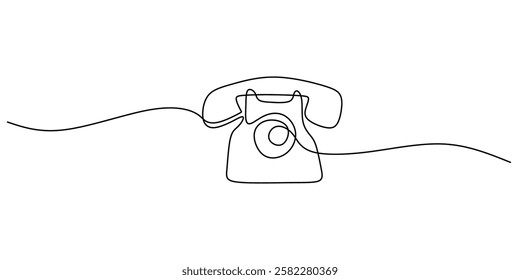 Old-fashioned telephone in continuous line drawing. Representation of traditional communication, vintage technology, and nostalgia. Vector illustration hand drawn.