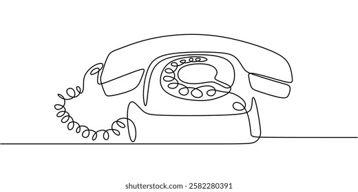 Old-fashioned telephone in continuous line drawing. Representation of traditional communication, vintage technology, and nostalgia. Vector illustration hand drawn.