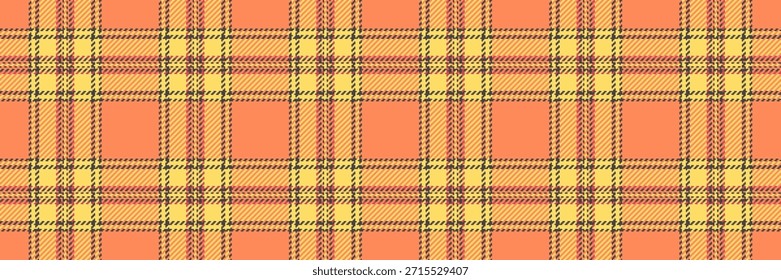 Cheque de textura têxtil à moda antiga, tartã xadrez vetor infantil. Variedade tecido de padrão de fundo sem costura na paleta de cores laranja e amarelo.