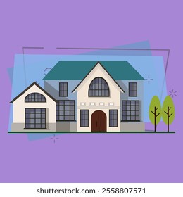 Old-fashioned two story house vector illustration. Mansion, estate, home. Suburban houses concept. Vector can be used for topics like architecture, construction, building