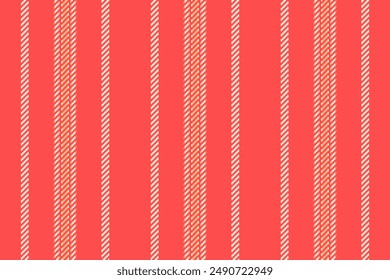 Old-fashioned vector pattern fabric, 20s vertical textile stripe. Delicate seamless texture background lines in red and antique white colors palette.