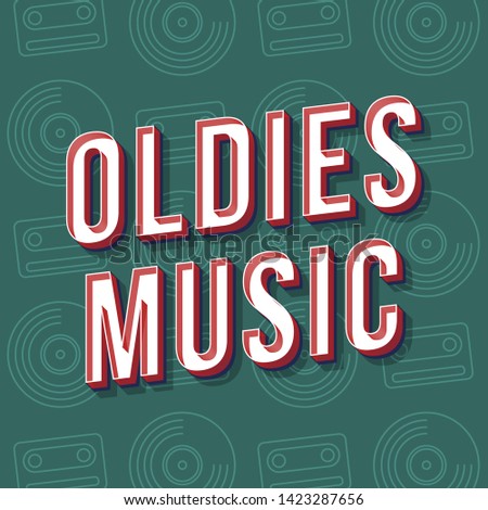 Oldies music vintage 3d vector lettering. Retro bold font, typeface. Pop art stylized text. Old school style letters. 90s, 80s poster, banner. Dark green color vinyl, cassette background