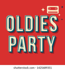 Oldies party vintage 3d vector lettering. Retro bold font, typeface. Pop art stylized text. Old school style letters. 90s, 80s poster, banner, t shirt typography design. Red color background
