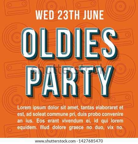 Oldies party vintage 3d vector lettering. Retro bold font, typeface. Pop art stylized text. Old school style letters. 90s, 80s poster, banner, t shirt typography design. Carrot color background