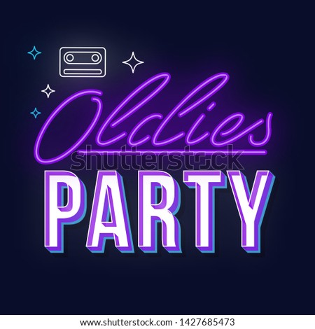 Oldies party vintage 3d vector lettering. Retro bold font, typeface. Pop art stylized text. Old school style neon light letters. 90s, 80s poster, banner. Dark violet color background