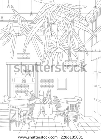 Oldies and Rustic Cozy Restaurant Vector Line Art