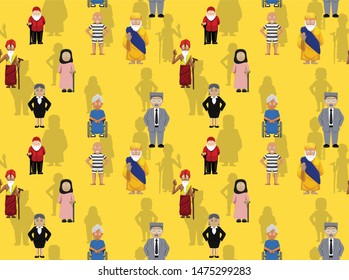 Oldman Cartoon Character Vector Illustration Seamless Background Wallpaper Pattern