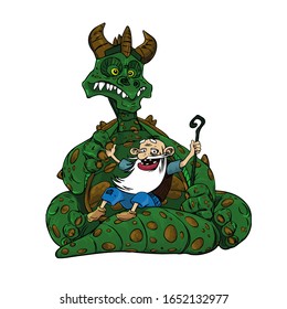 Oldman and dragon best friends vector illustration
