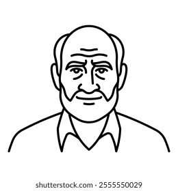 Oldman, line icon. Portrait of senior man with smile, bald head and beard. Front view male face. Linear illustration, editable strokes.