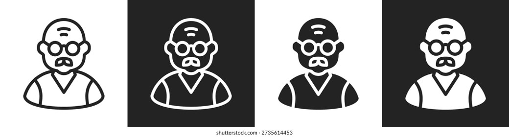 Oldman Line And Solid Icon In White And Black Background