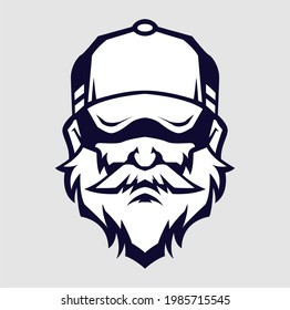 oldman with trucker caps illustration vector