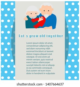 Oldman and woman concept. elderly romantic couple in love, showing affection over each other. Can be used as a greeting card, flyer, poster, banner, for print, T-shirt. Flat vector isolated 