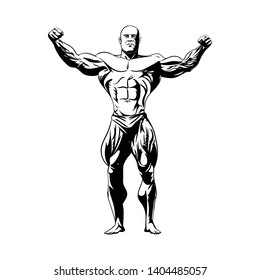 an old-school bodybuilder posing. vector illustration