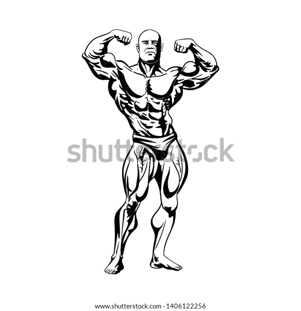 Oldschool Bodybuilder Shows Biceps Vector Illustration Stock Vector Royalty Free 1406122256 4791