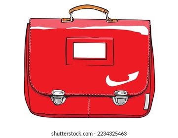 Oldschool briefcase. red schoolbag. hand drawn vector