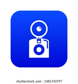 Oldschool camera icon blue vector isolated on white background