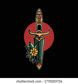 oldschool dagger tattoo vector design