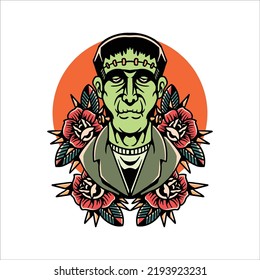 Oldschool frankenstein Tattoo-Vektordesign