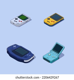 oldschool game console isometric illustration